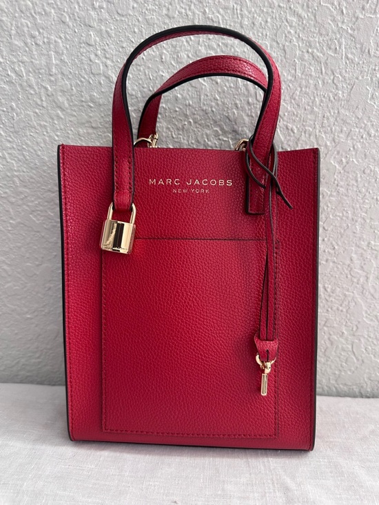 Marc Jacobs Mini Grind Tote Red Pebbled Leather Crossbody Bag Small Open Top - Picture 2 of 11
